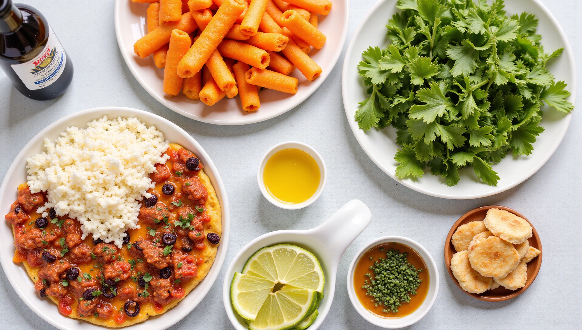 Vibrant, healthy food spread on a clean table